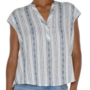 Liverpool Linen Blend Aztec Print Cap Sleeve Top XL Boho Southwestern Cowgirl